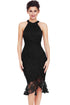 Sexy Black Sleeveless Lace Fishtail Bodycon Dress